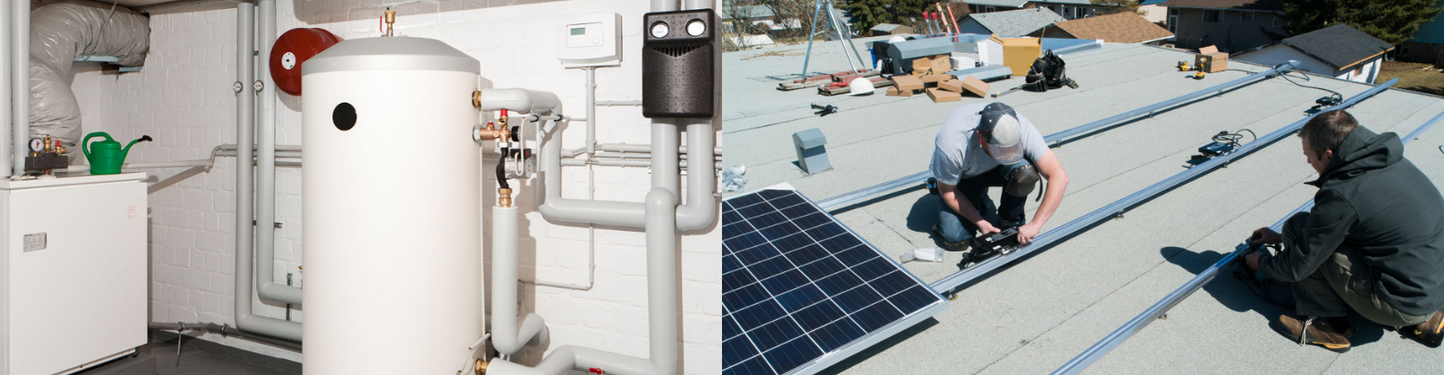 water heater room and solar rooftop installation